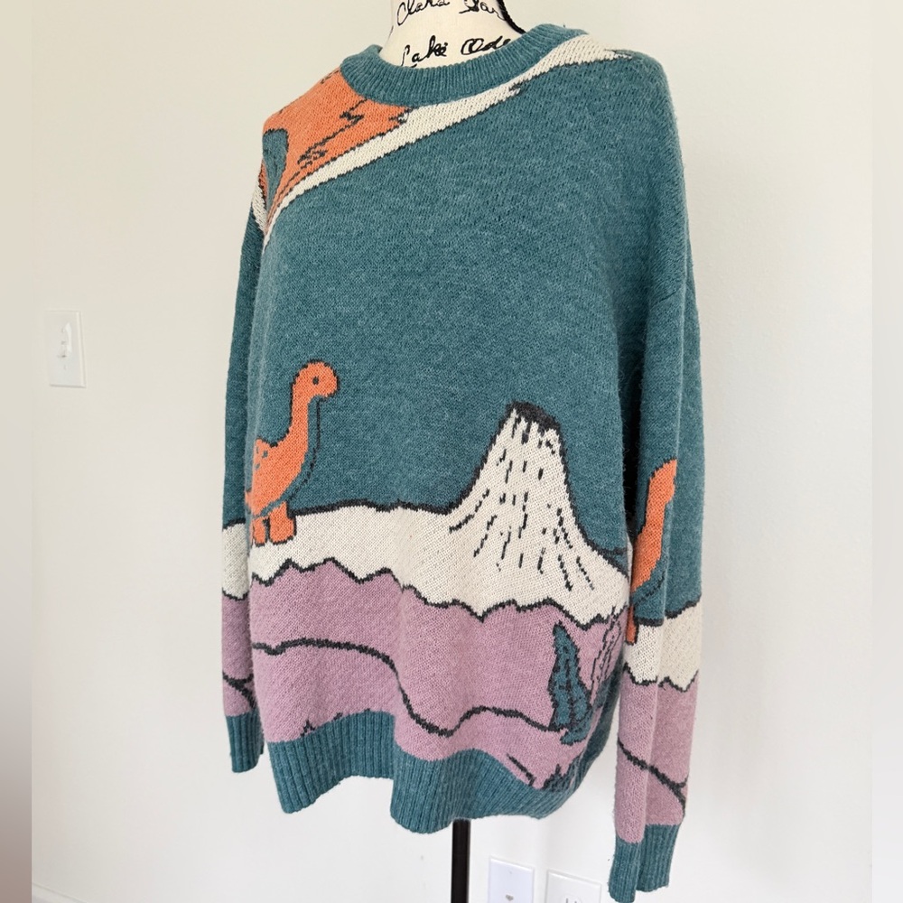 Aelfric Eden Dinosaur Sweater Sz L Dino Triassic Fossils Kawaii Cabin Core - Picture 14 of 16